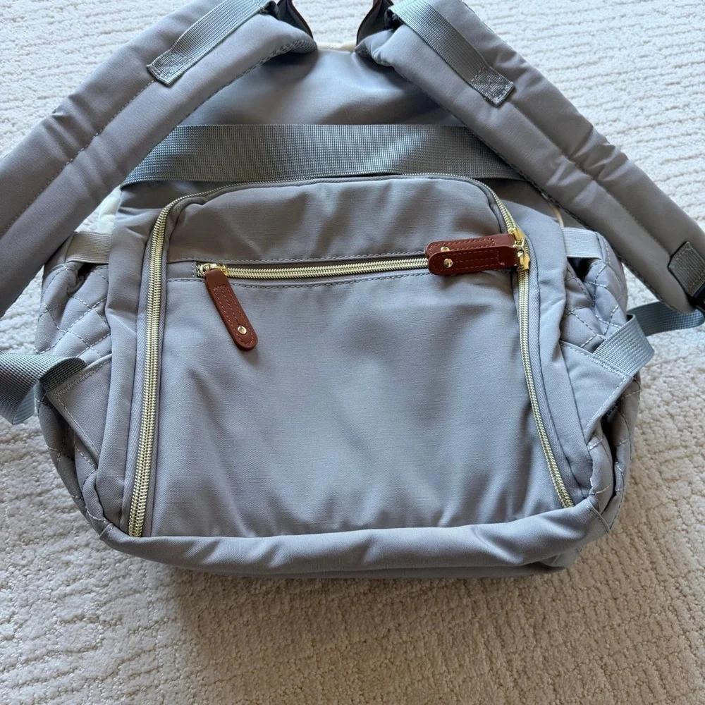 Lovevook Diaper Bag‎ Backpack Grey Cream Quilted Multi-Pocket Travel Bag